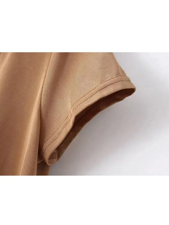 Custom Round Neck Curved Hem Khaki T-Shirts