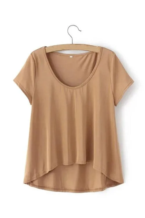 Custom Round Neck Curved Hem Khaki T-Shirts