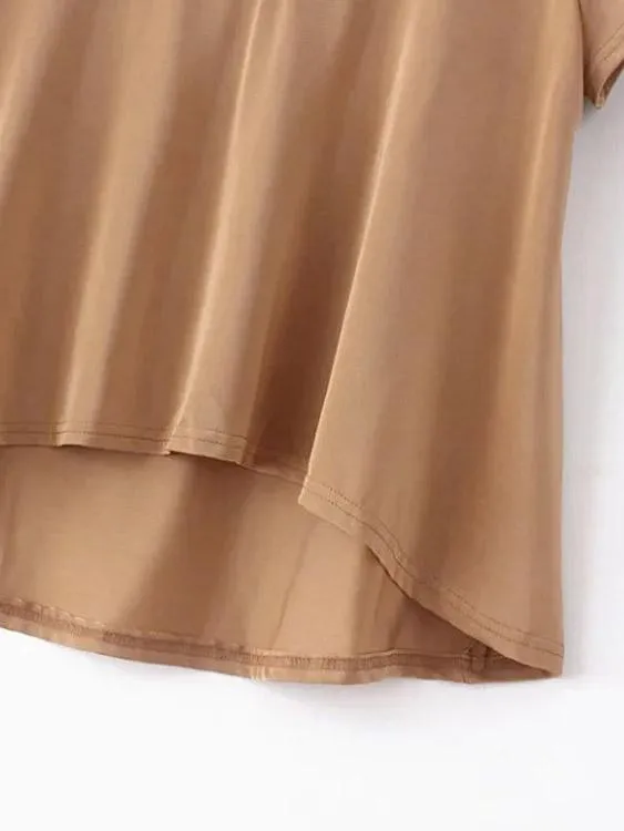 Custom Round Neck Curved Hem Khaki T-Shirts