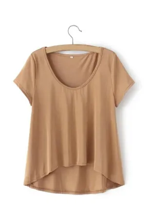 Custom Round Neck Curved Hem Khaki T-Shirts