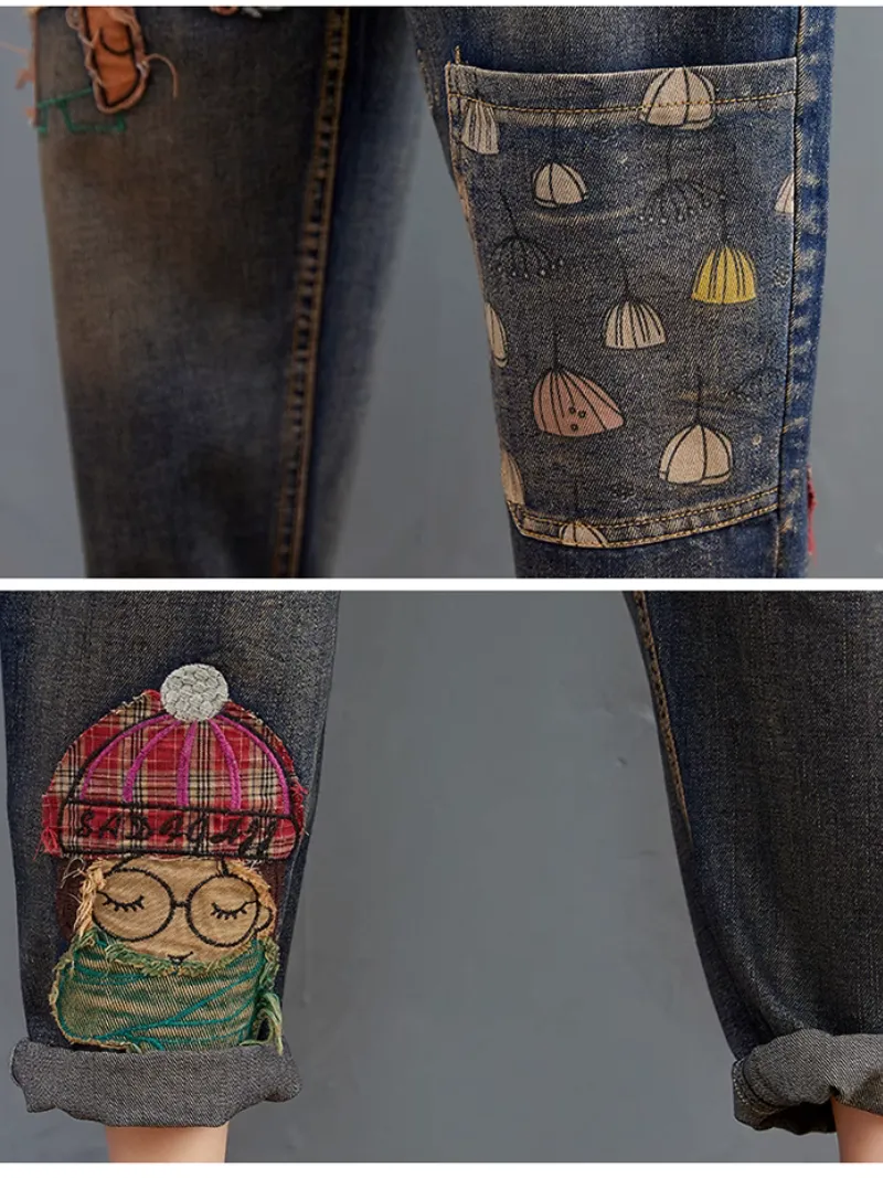Effortlessly Stylish Cartoon Patch Embroidery Bottom