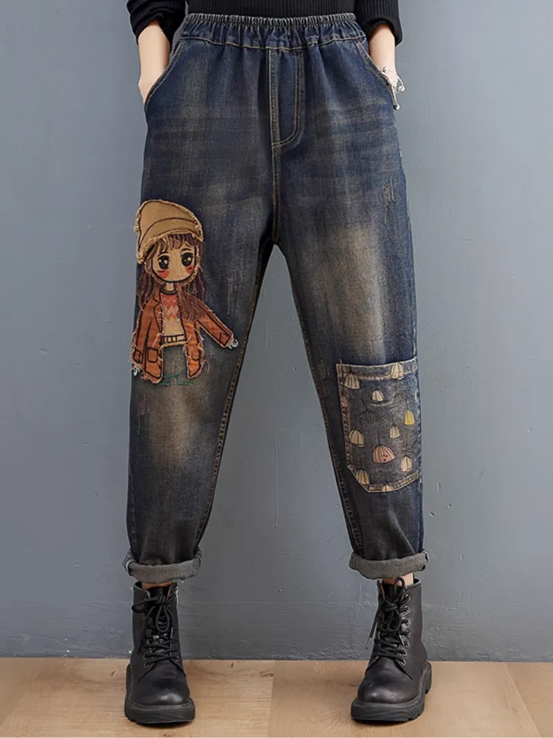 Effortlessly Stylish Cartoon Patch Embroidery Bottom