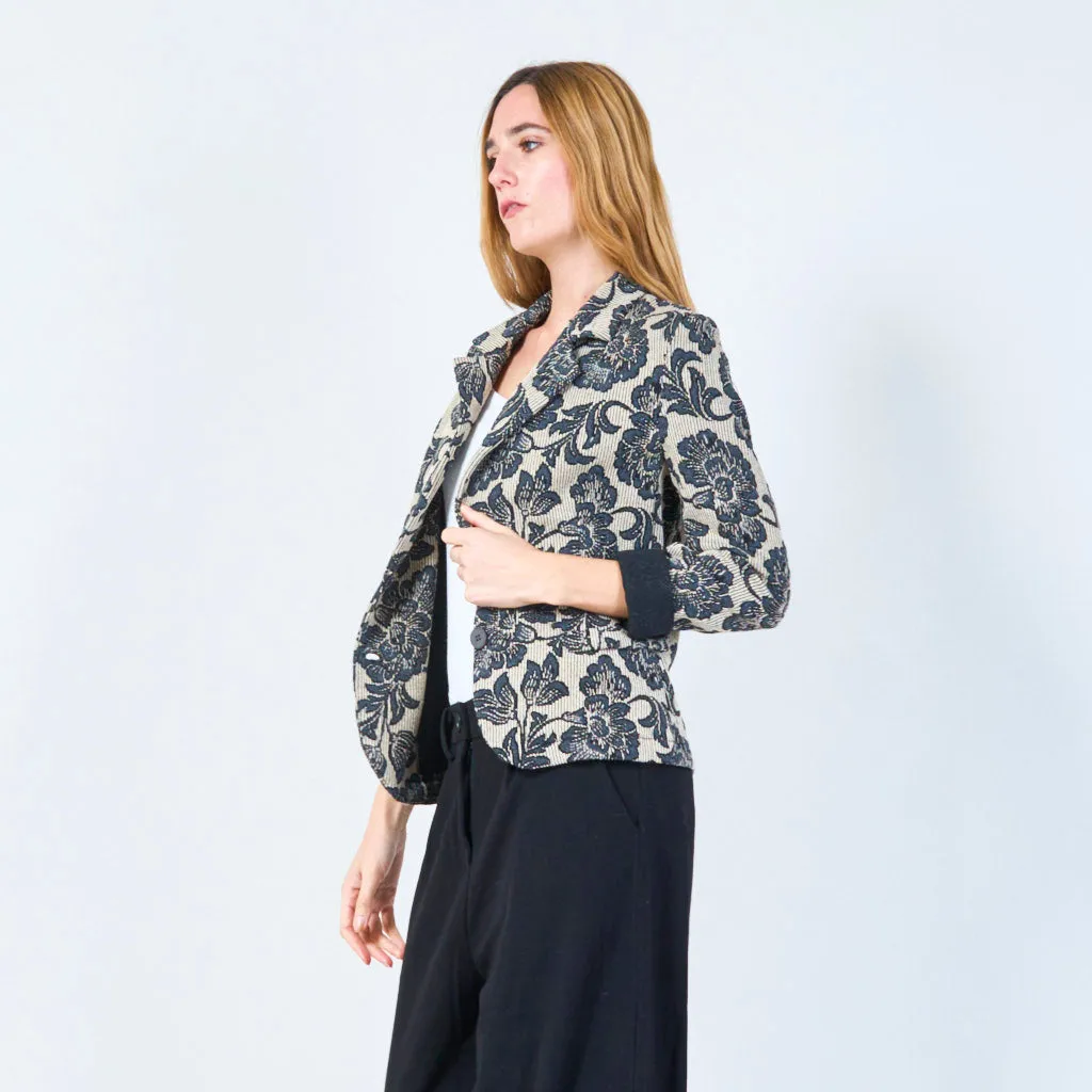 Floral patterned blazer with rolled cuffs wholesale
