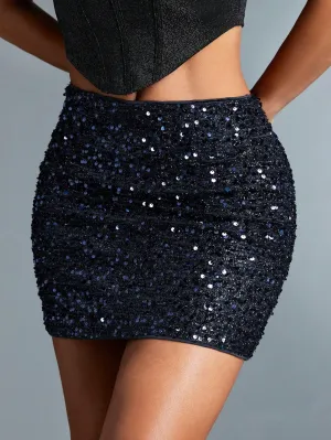 High Waist Sequin Slim Fit Mini Party Skirt For Women