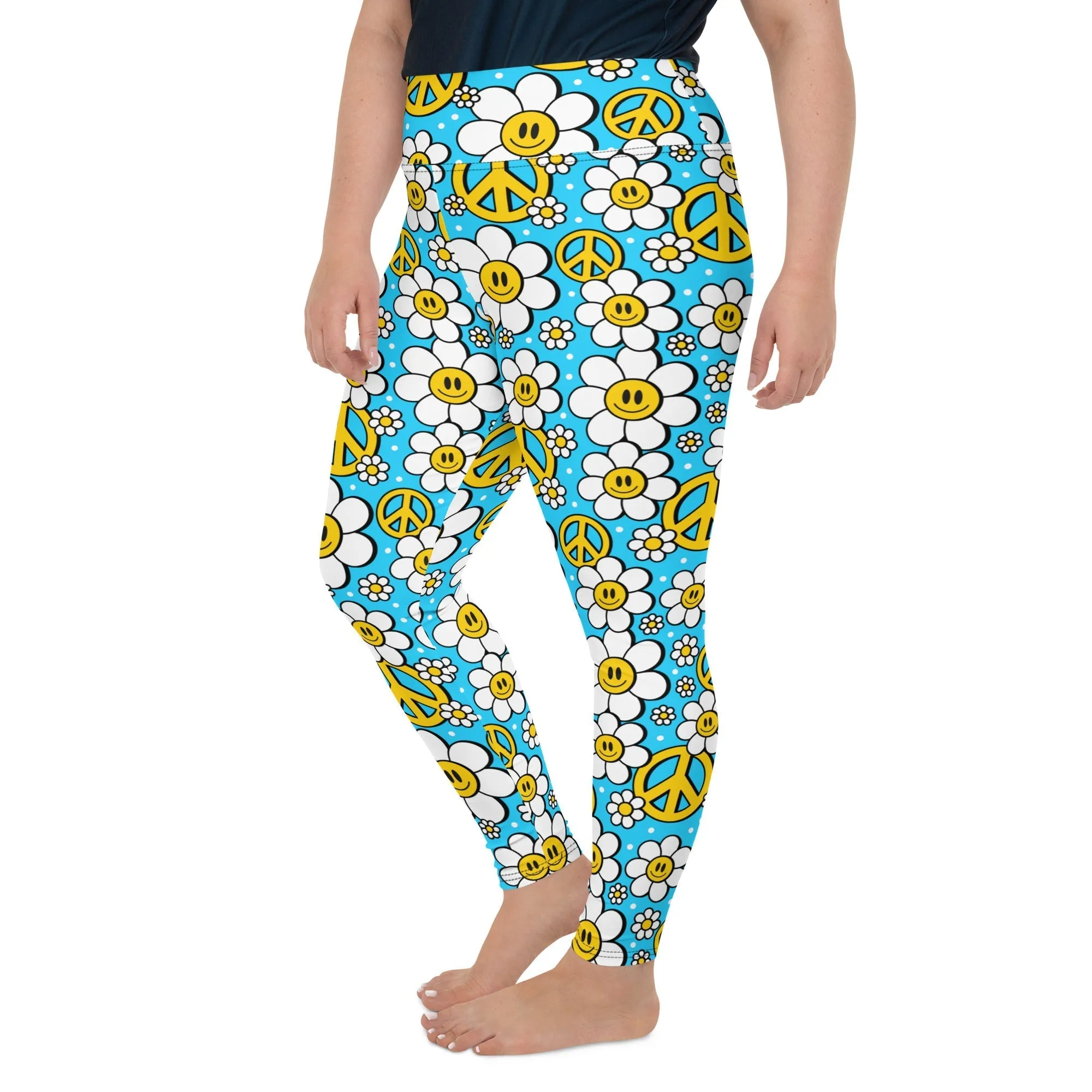 Hippie Flower Pattern Plus Size Leggings