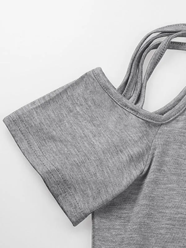 Hollow Solid Color Loose Short Sleeves Round-Neck T-Shirts Tops