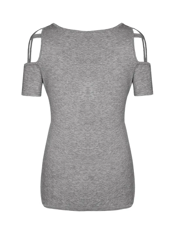 Hollow Solid Color Loose Short Sleeves Round-Neck T-Shirts Tops