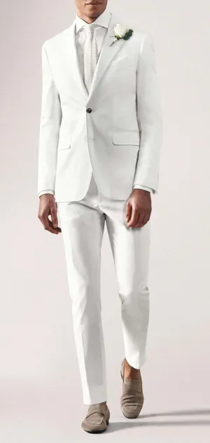 Larusmiani White Cotton Stretch Fine Gabardine
