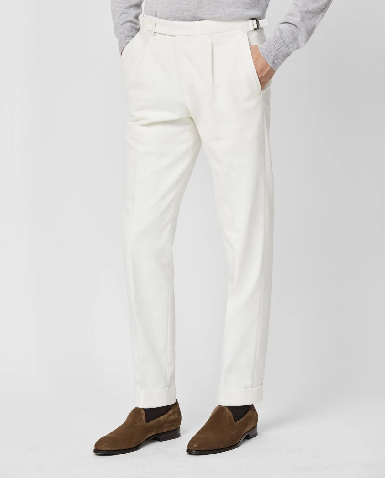 Larusmiani White Cotton Stretch Fine Gabardine