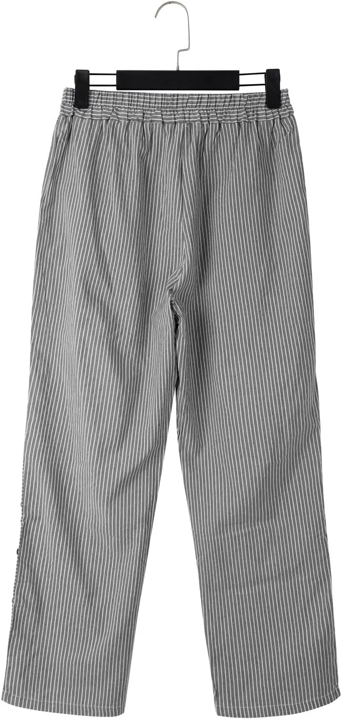 Linen Pants for Women Striped Elastic Waistband High Waistband Pocket Pants Side Nine Point Loose Casual
