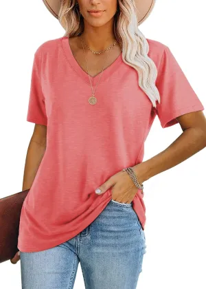 Lunivop Womens Tops Casual V Neck Short Sleeve Solid Color Basic T Shirt