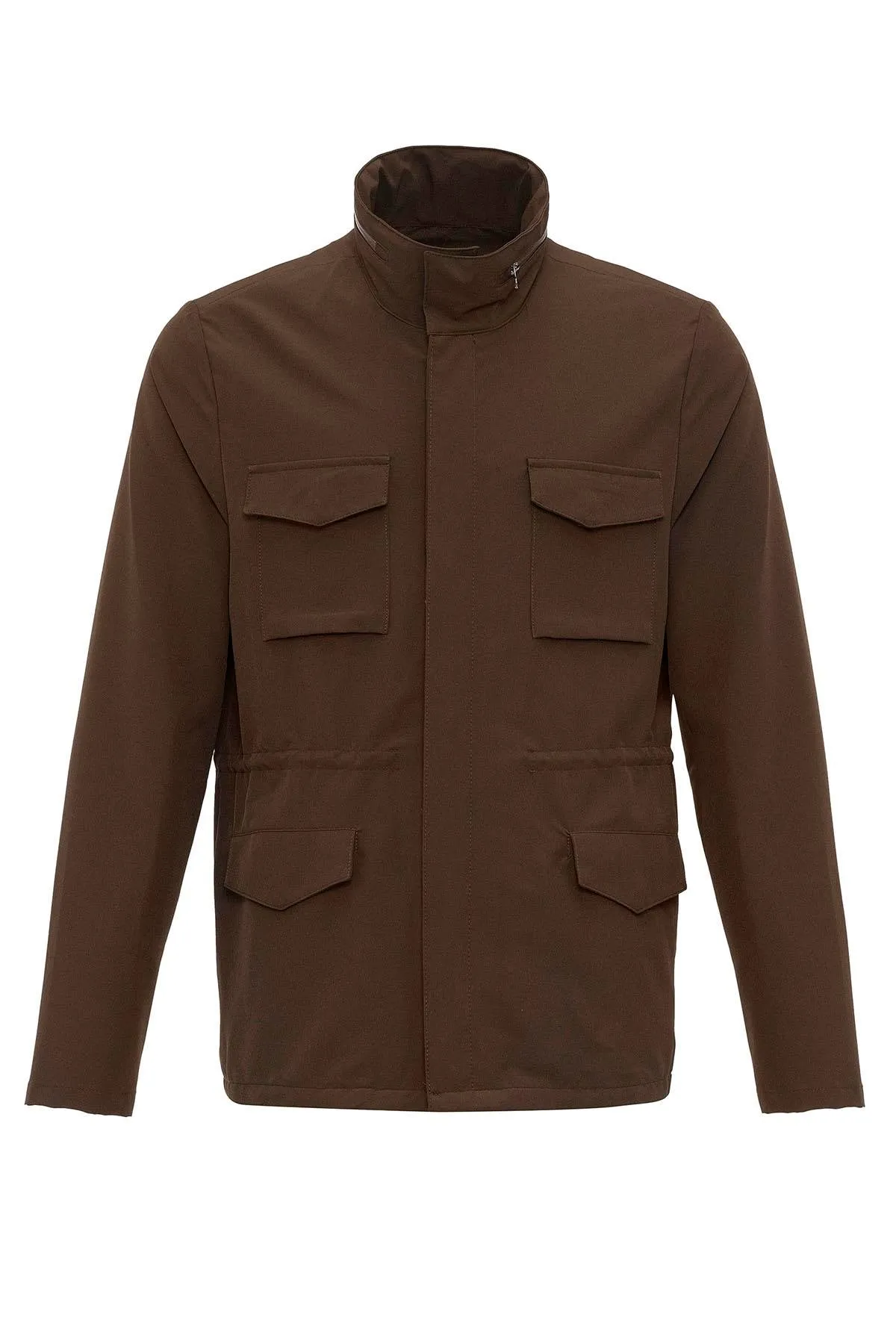 Men's Brown Stand Collar Safari  Jacket - Wessi