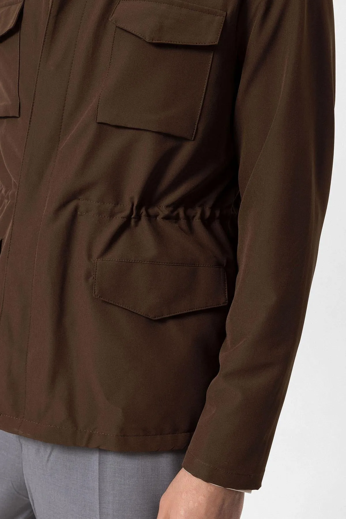 Men's Brown Stand Collar Safari  Jacket - Wessi