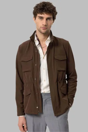 Men's Brown Stand Collar Safari  Jacket - Wessi
