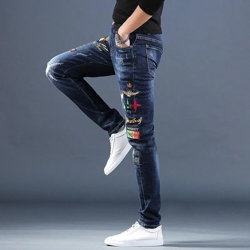 Men's Embroidered Pencil Jeans