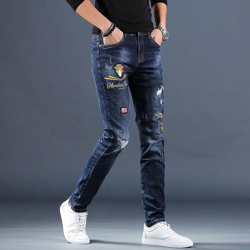 Men's Embroidered Pencil Jeans