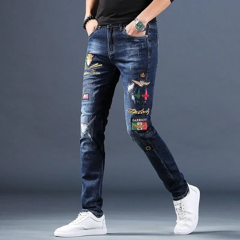 Men's Embroidered Pencil Jeans