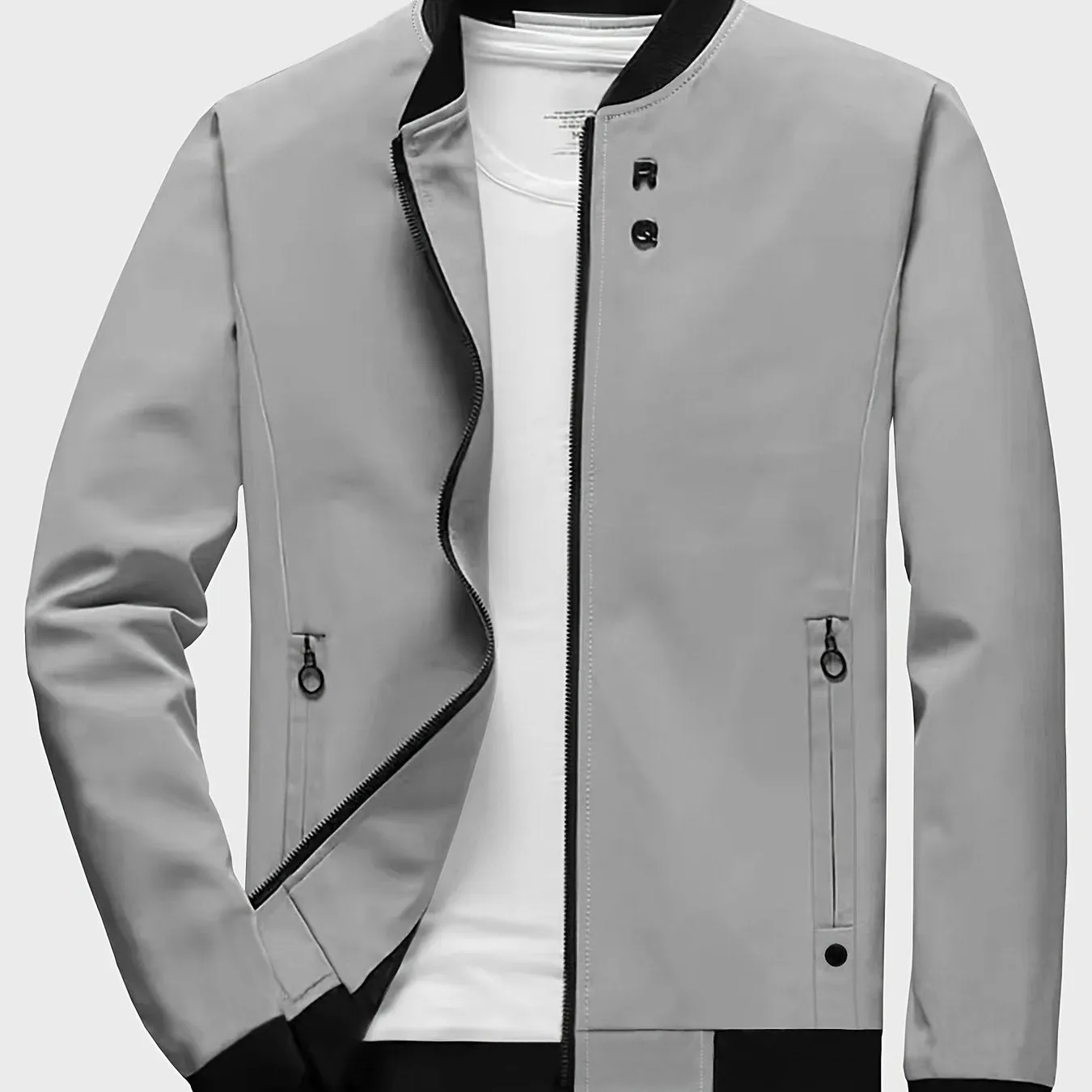 Men's Solid Sports Jacket With Zipper Pockets | Casual Baseball Coat