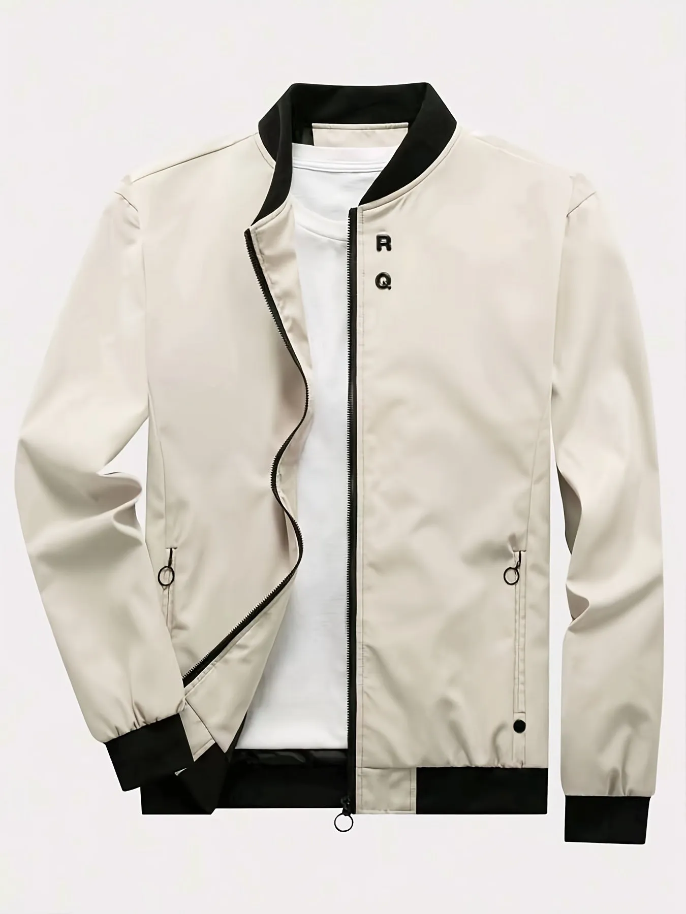 Men's Solid Sports Jacket With Zipper Pockets | Casual Baseball Coat