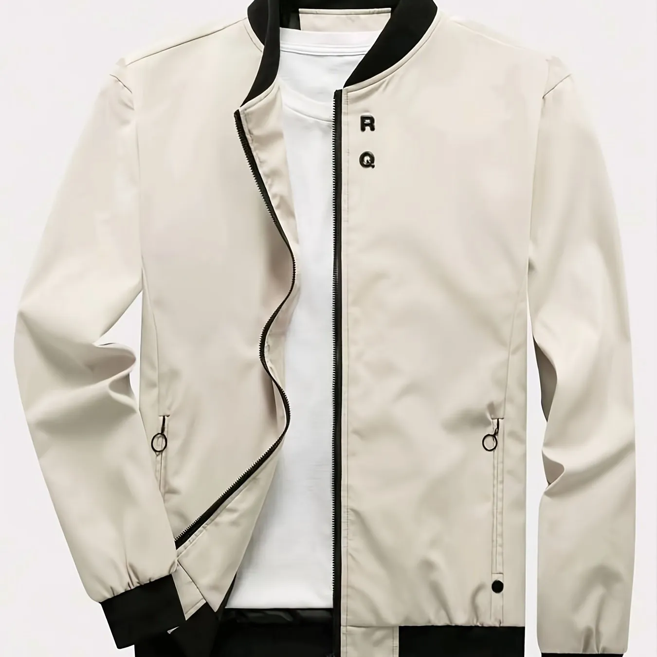 Men's Solid Sports Jacket With Zipper Pockets | Casual Baseball Coat