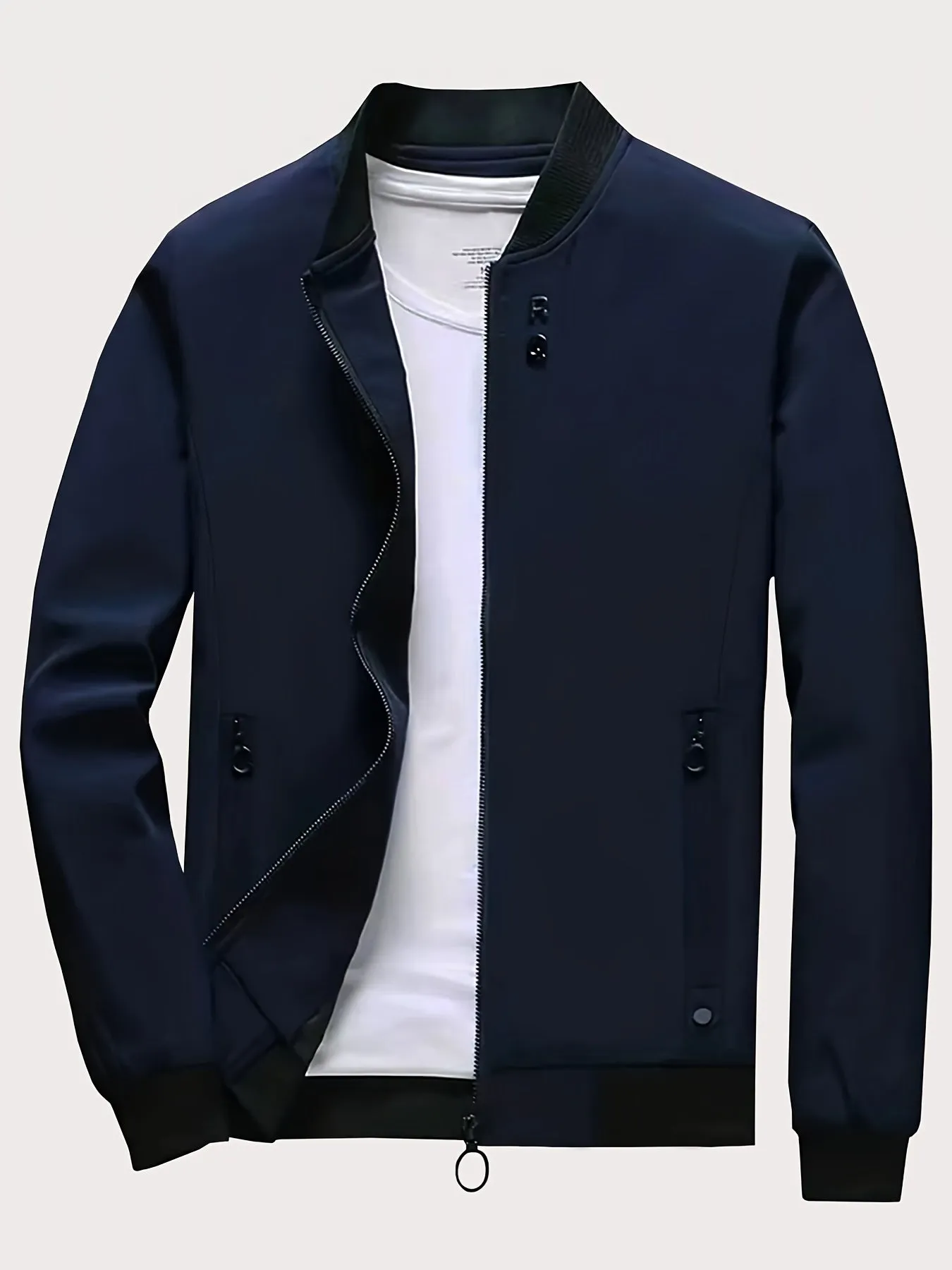 Men's Solid Sports Jacket With Zipper Pockets | Casual Baseball Coat