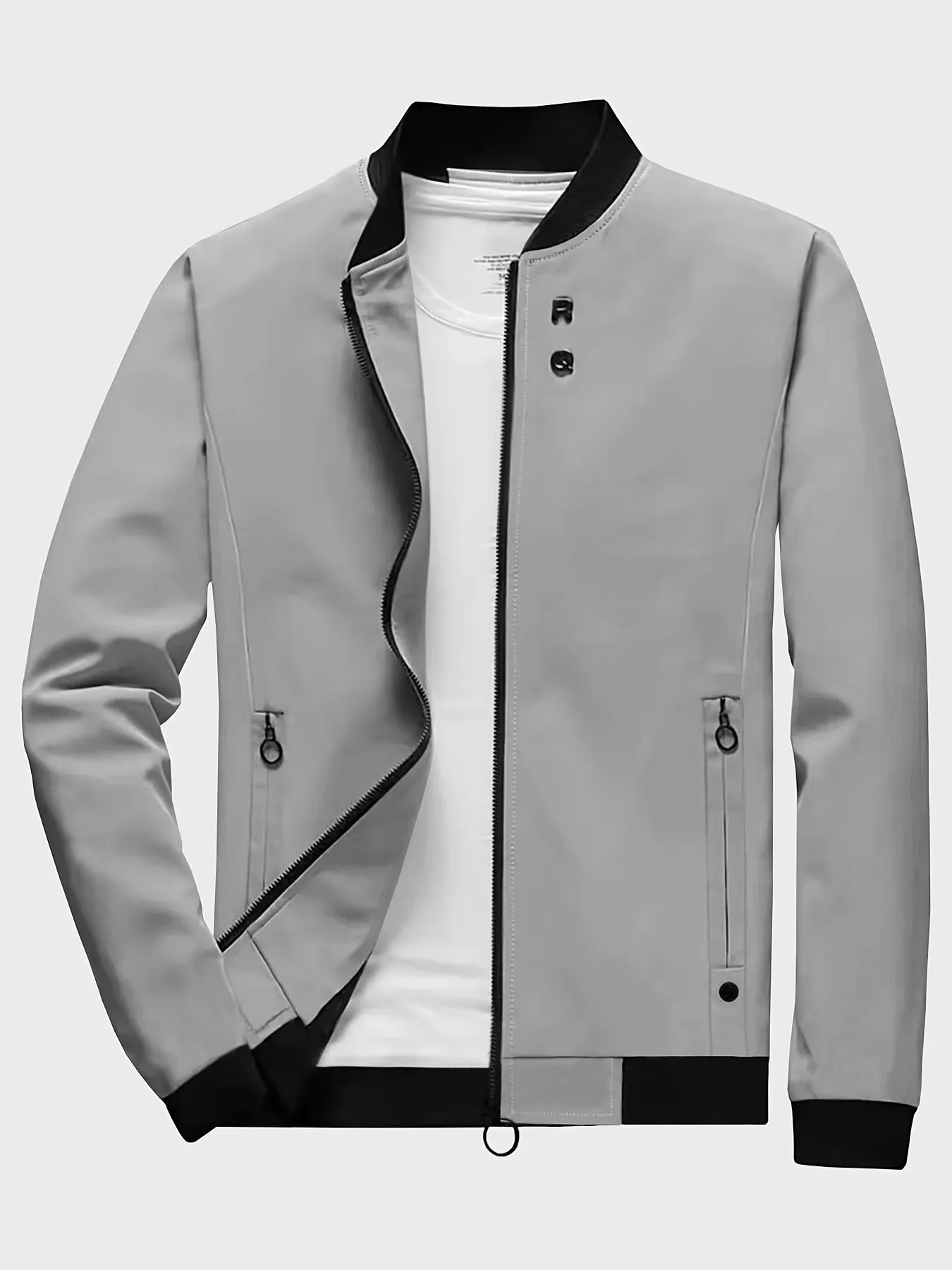 Men's Solid Sports Jacket With Zipper Pockets | Casual Baseball Coat