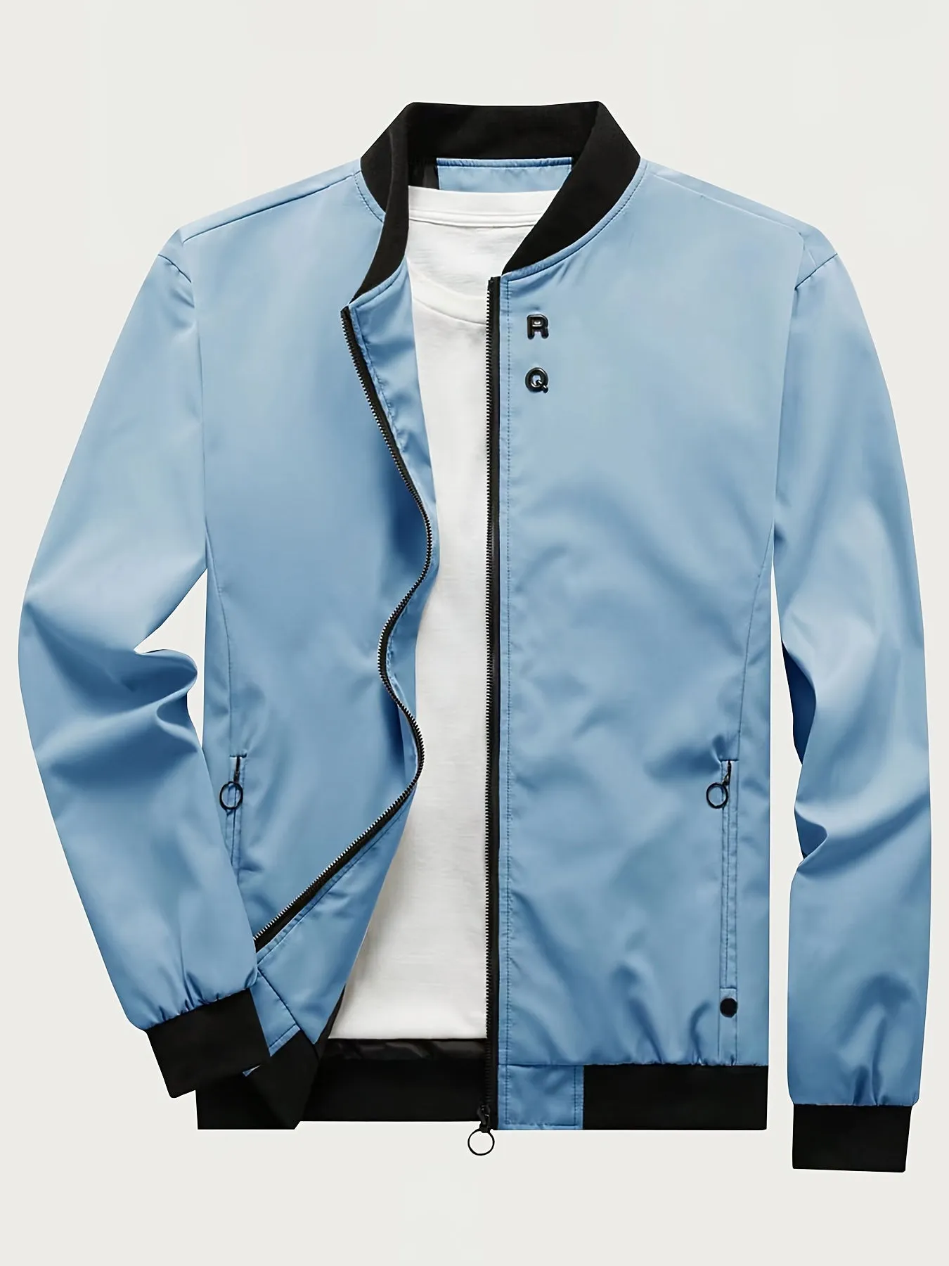 Men's Solid Sports Jacket With Zipper Pockets | Casual Baseball Coat