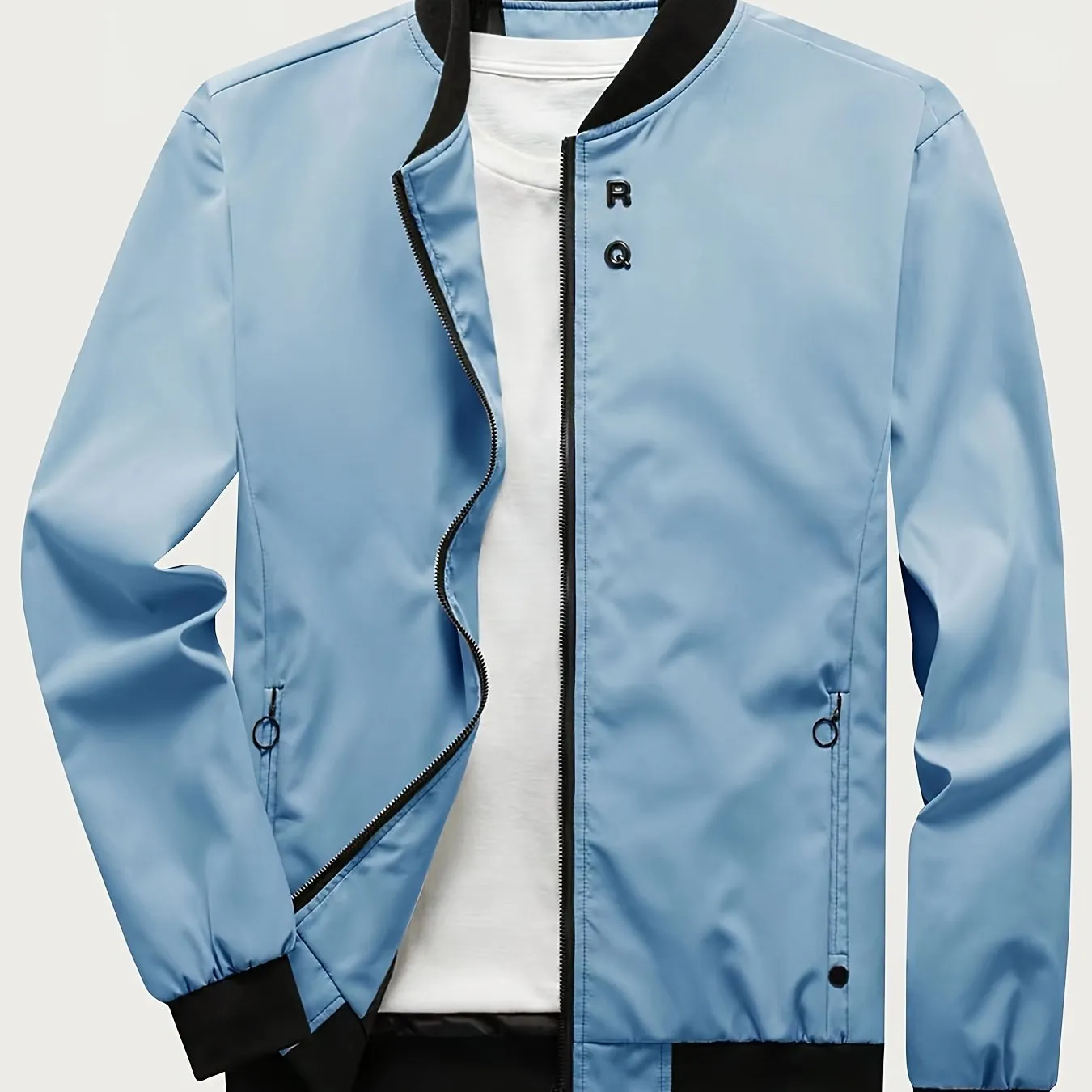 Men's Solid Sports Jacket With Zipper Pockets | Casual Baseball Coat