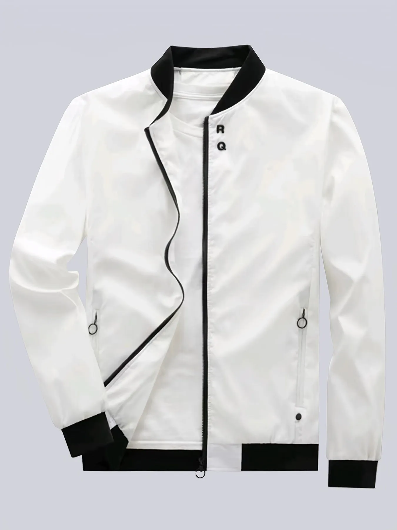 Men's Solid Sports Jacket With Zipper Pockets | Casual Baseball Coat