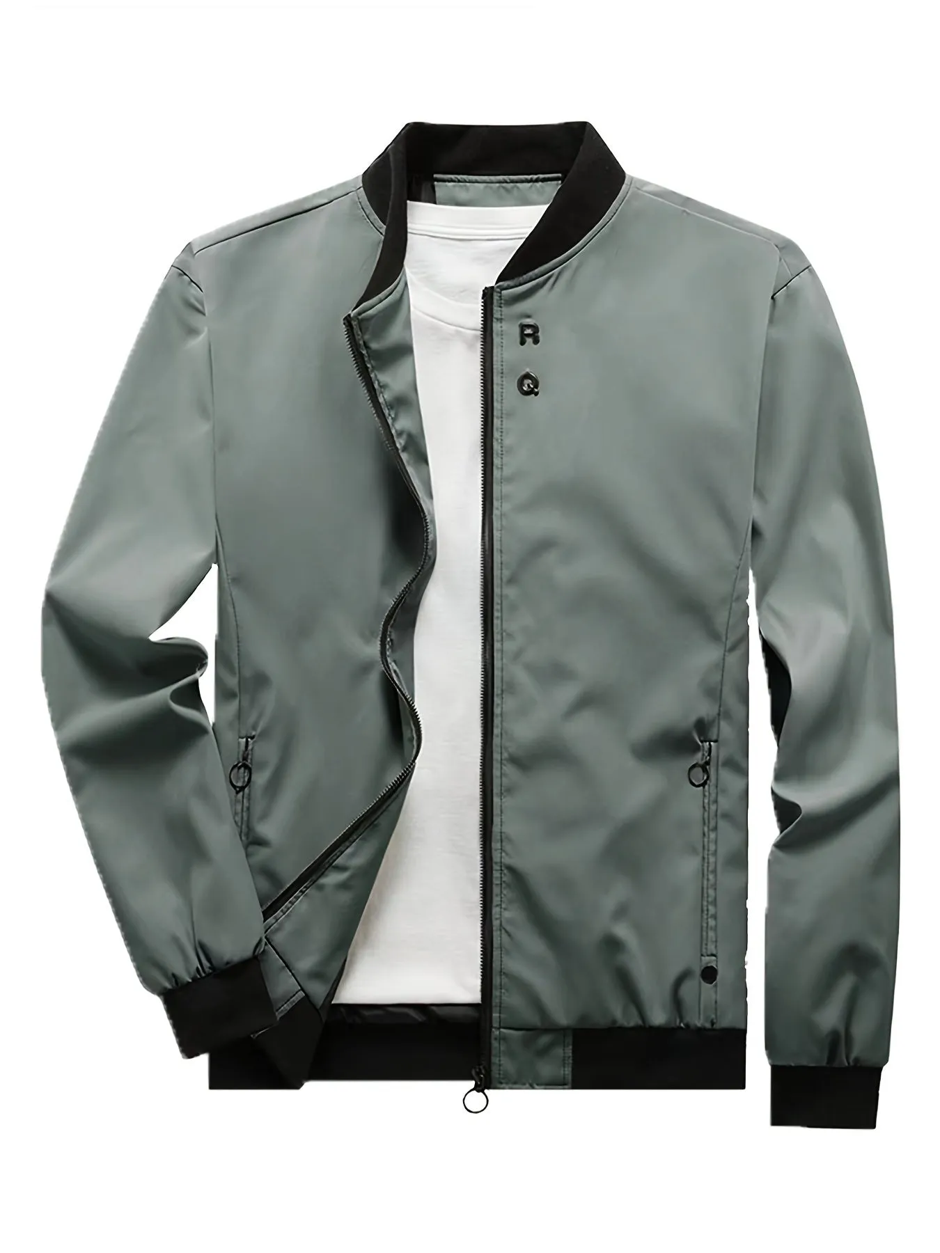 Men's Solid Sports Jacket With Zipper Pockets | Casual Baseball Coat