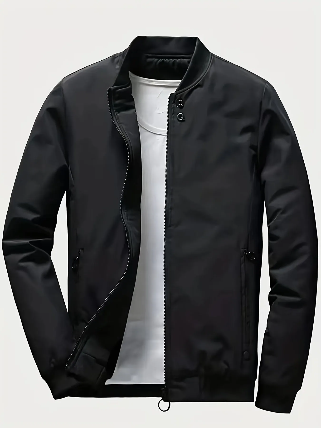 Men's Solid Sports Jacket With Zipper Pockets | Casual Baseball Coat