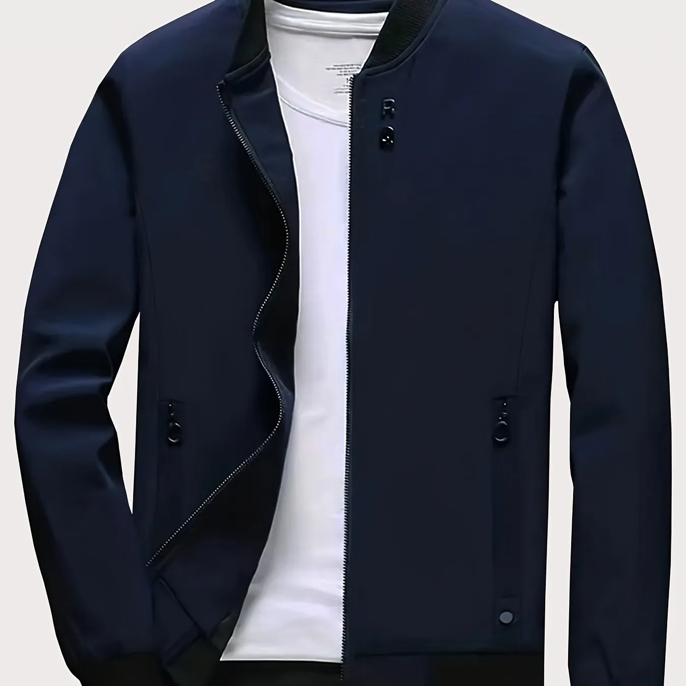 Men's Solid Sports Jacket With Zipper Pockets | Casual Baseball Coat