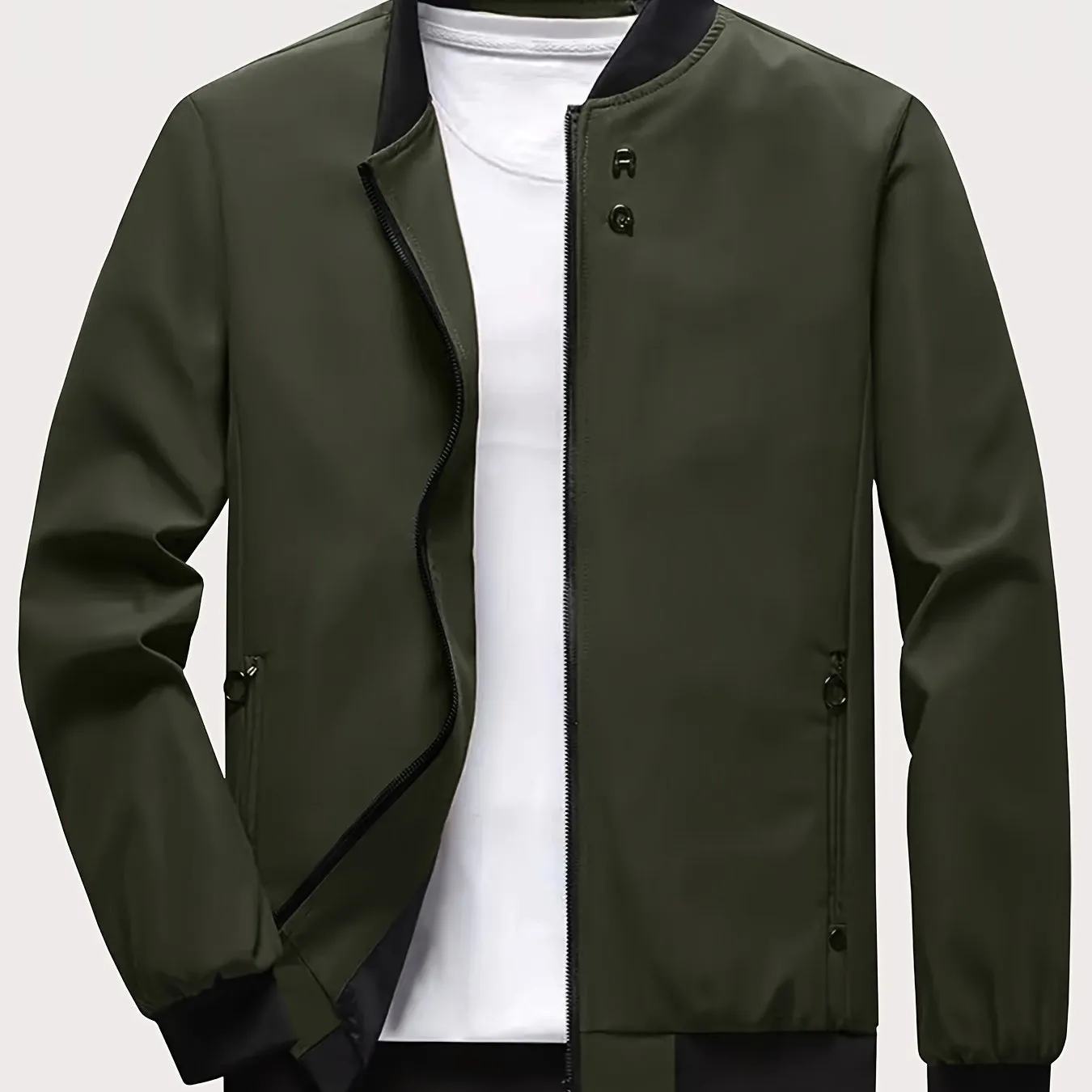 Men's Solid Sports Jacket With Zipper Pockets | Casual Baseball Coat