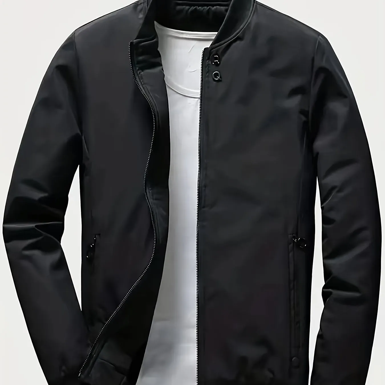 Men's Solid Sports Jacket With Zipper Pockets | Casual Baseball Coat