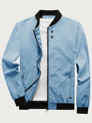 Men's Solid Sports Jacket With Zipper Pockets | Casual Baseball Coat