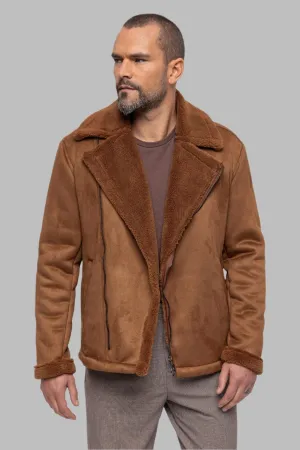 Men's Tan Faux Shearling Lined Suede  Jacket - Wessi