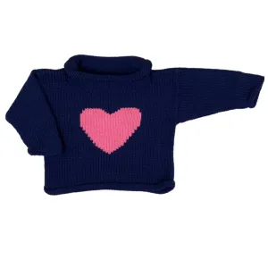Navy and Pink Single Heart Roll Neck Sweater
