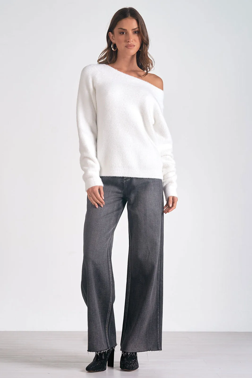 Off the  Shoulder Fuzzy Sweater