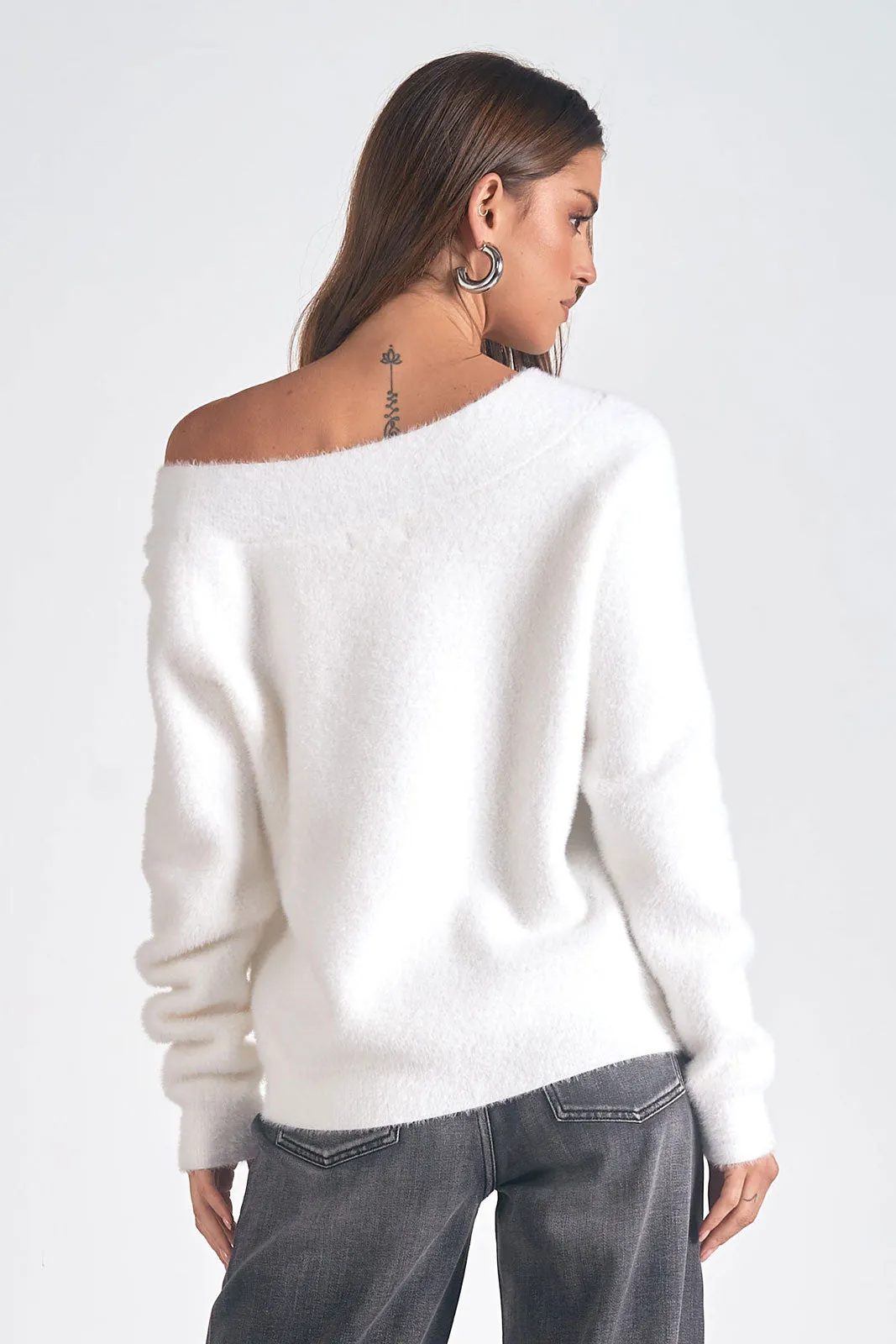 Off the  Shoulder Fuzzy Sweater