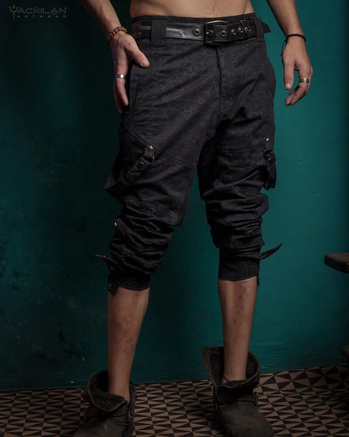 Pants Men Pirate / Cotton Screenprint - Black SHAMANKA