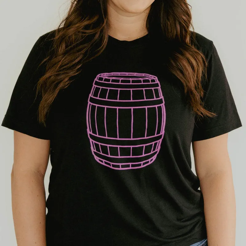 Pink Barrel Short Sleeve Unisex T-Shirt in Black