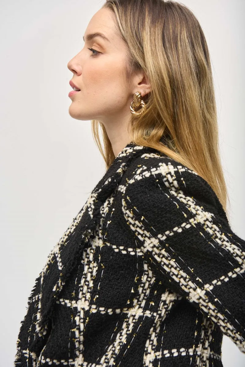 Plaid Boucle Blazer With Pockets in Black/Vanilla 243960 by Joseph Ribkoff