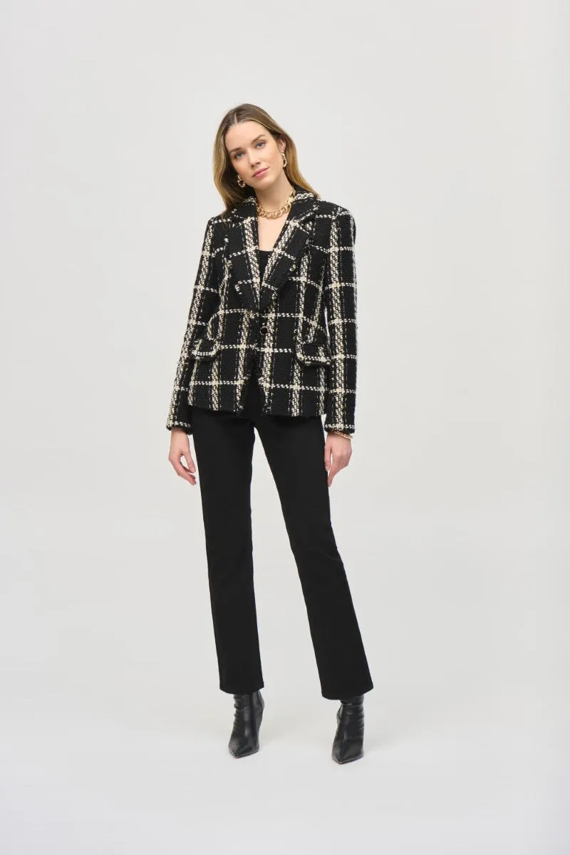 Plaid Boucle Blazer With Pockets in Black/Vanilla 243960 by Joseph Ribkoff