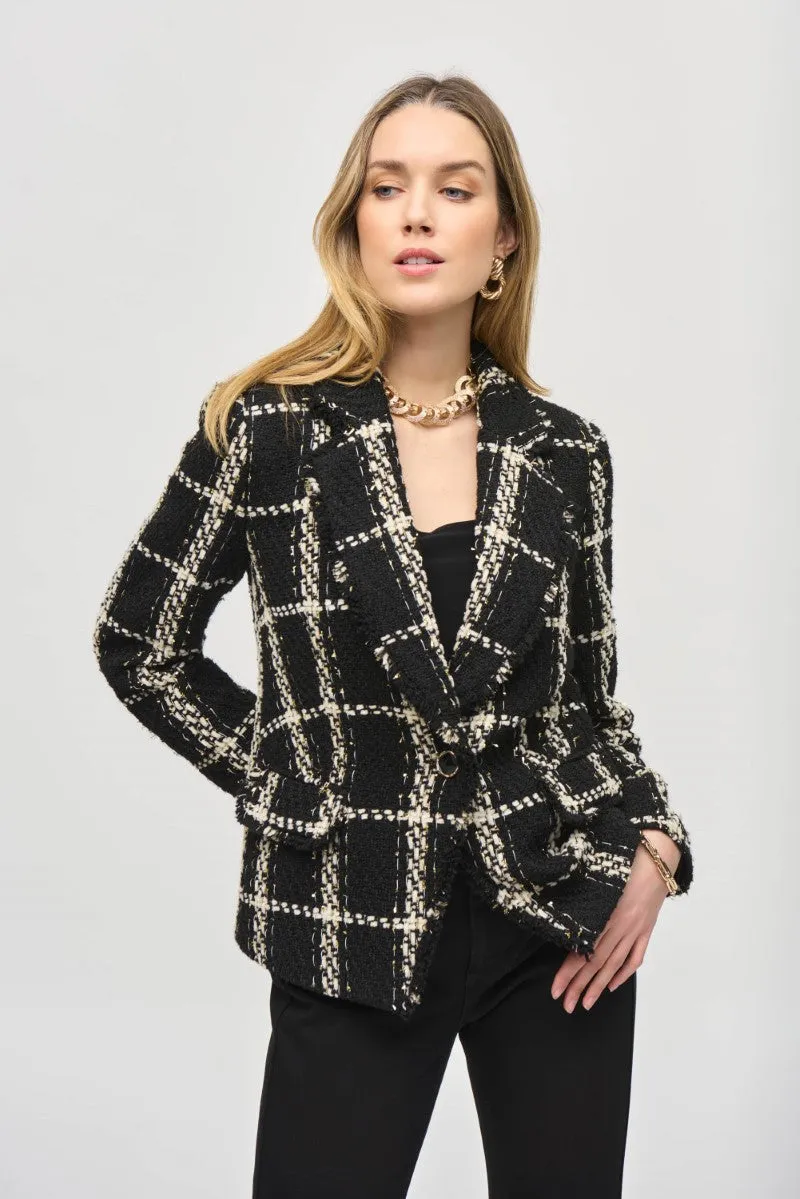 Plaid Boucle Blazer With Pockets in Black/Vanilla 243960 by Joseph Ribkoff