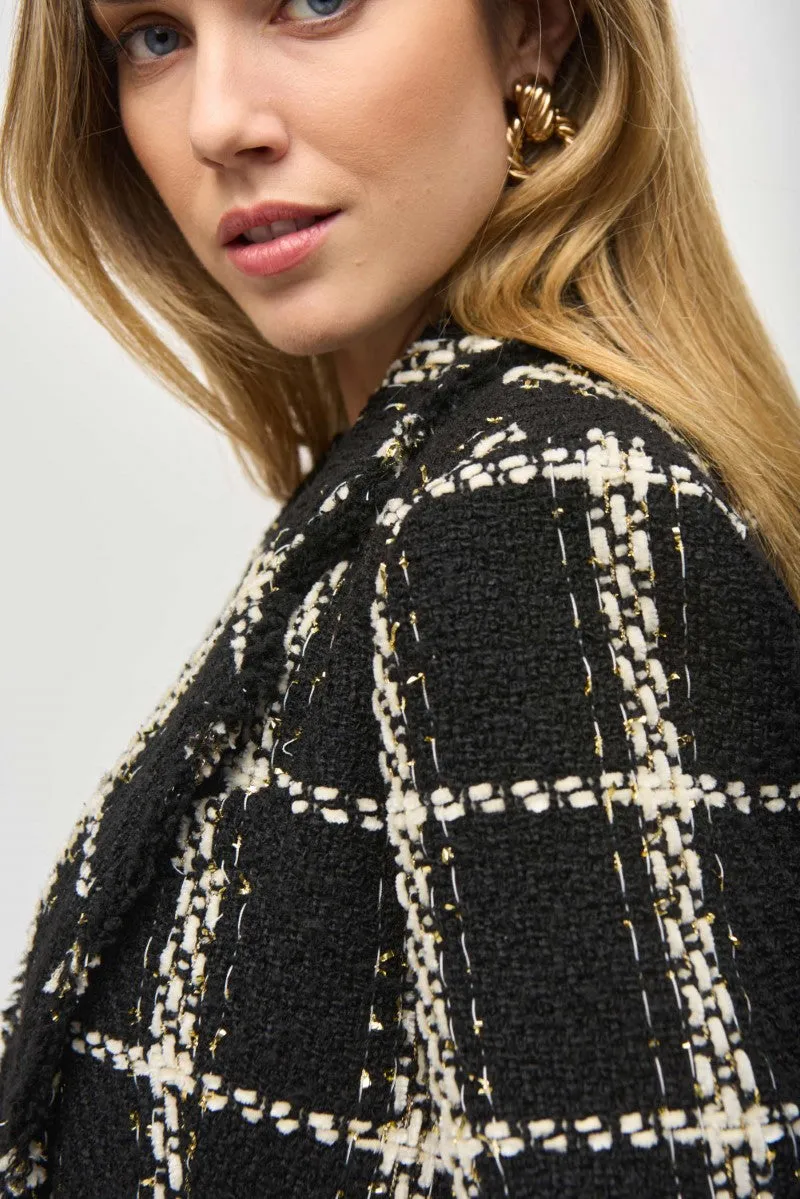 Plaid Boucle Blazer With Pockets in Black/Vanilla 243960 by Joseph Ribkoff