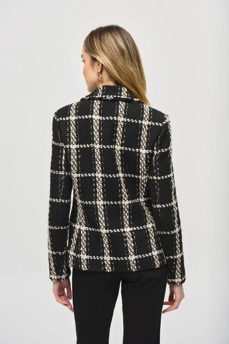 Plaid Boucle Blazer With Pockets in Black/Vanilla 243960 by Joseph Ribkoff
