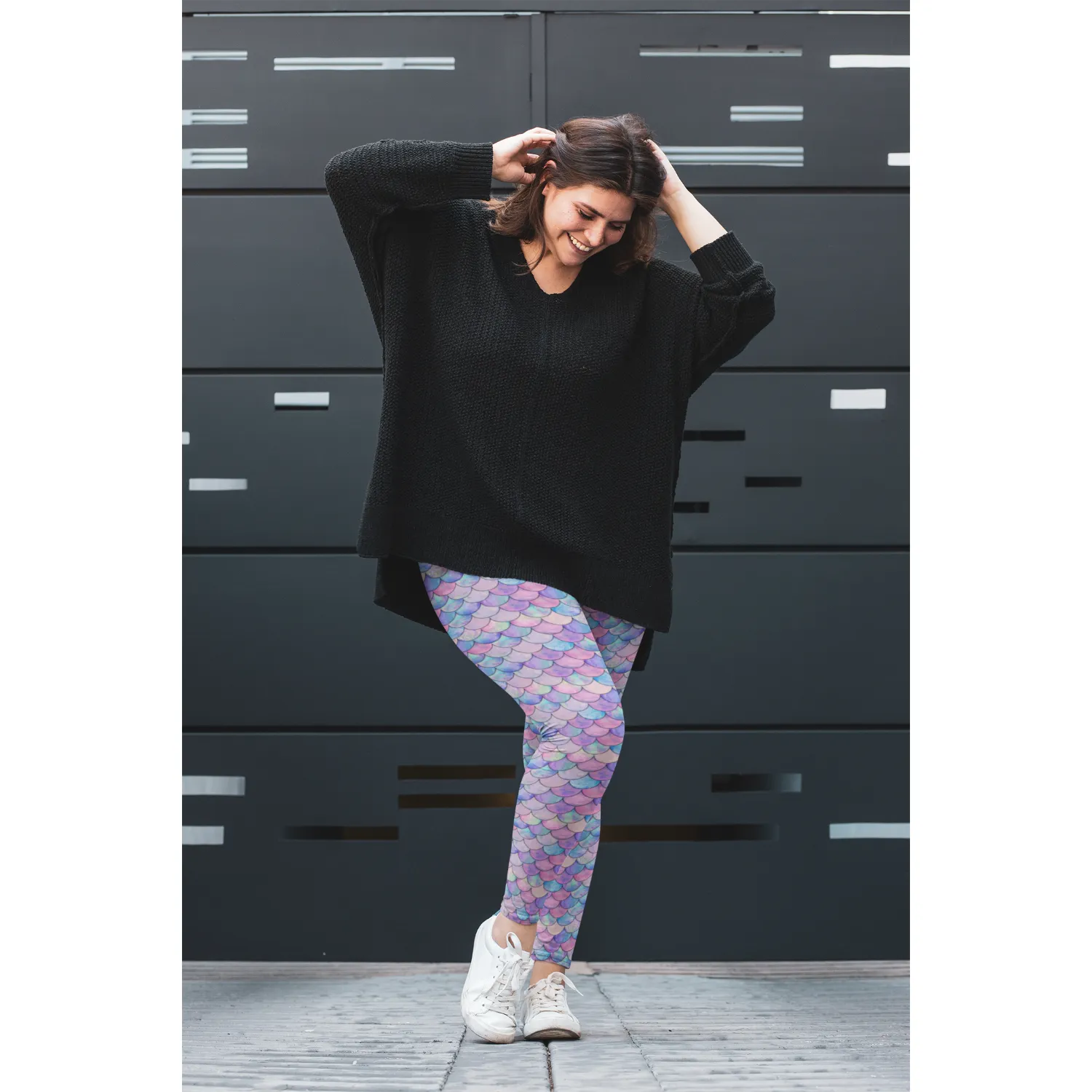 Plus Size Pastel Mermaid Scales Swim SUP Paddleboard Leggings 2XL-6XL