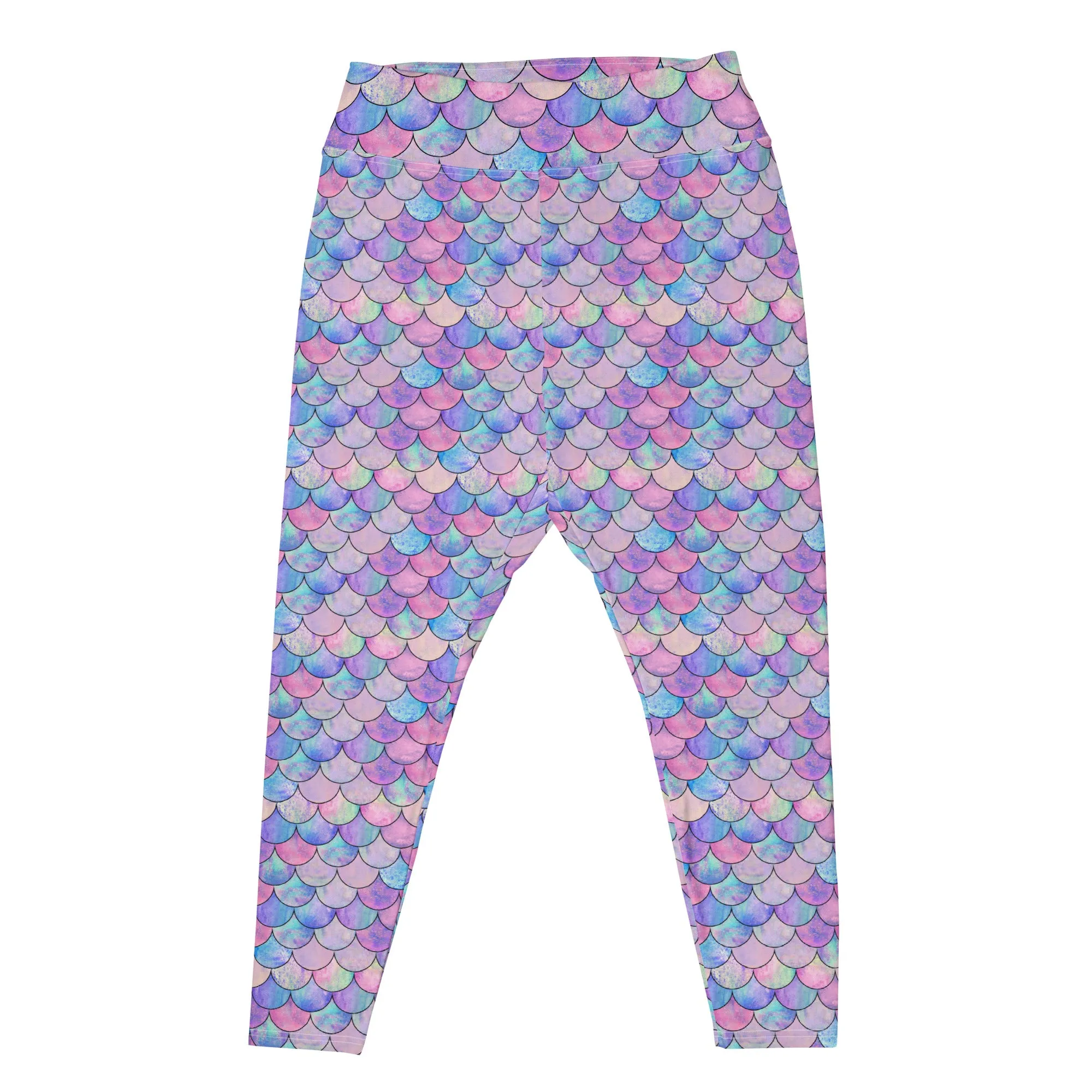 Plus Size Pastel Mermaid Scales Swim SUP Paddleboard Leggings 2XL-6XL