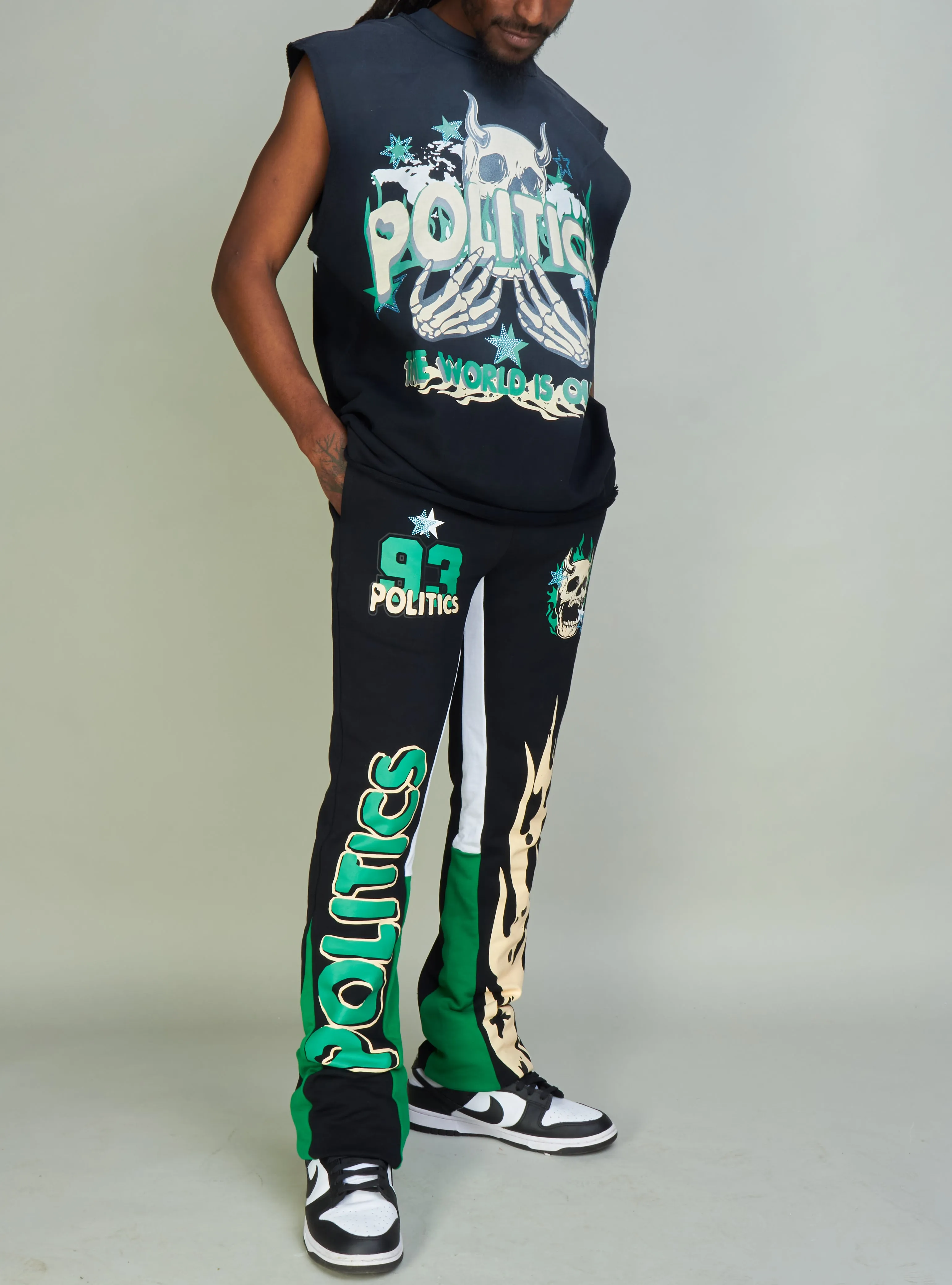 Politics Sweatpants - Stockten - Black, Green And Tan - 701