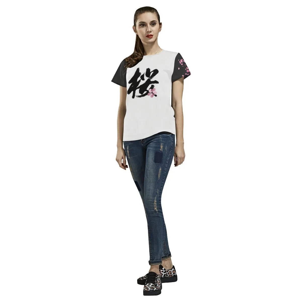 "Sakura" Kanji All Over Print T-Shirt - Womens